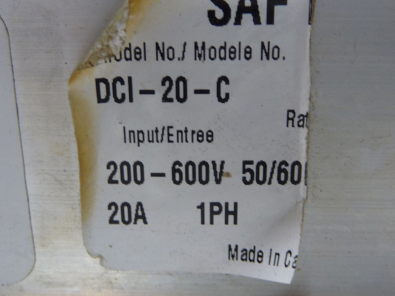 SAF Drive DCI-20-C AC Drive 20A 50/60Hz 200-600VAC USED