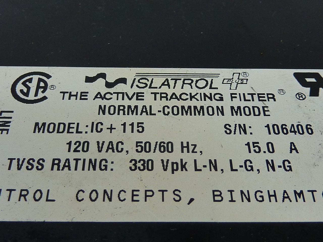 Islatrol IC?? Power Line Filter 120VAC 15A 45kA USED