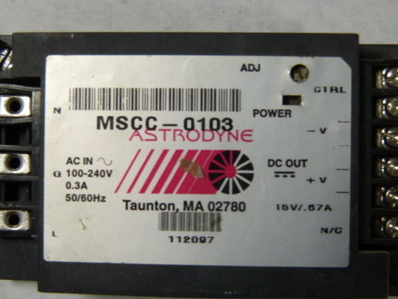 Astrodyne MSCC-0103 Ultra-Mini Power Supply 15V Missing Screws USED