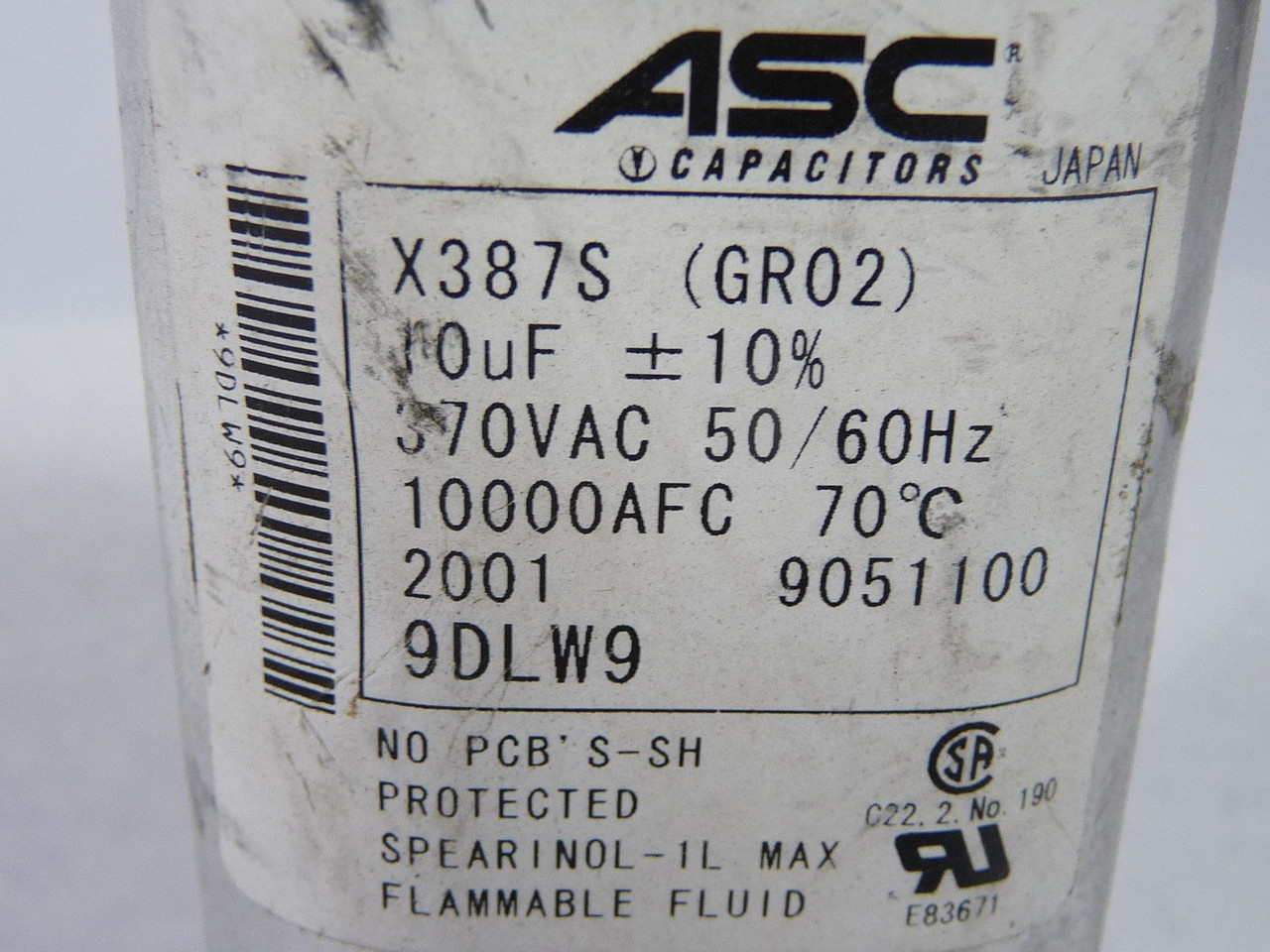 ASC X387S Capacitor 10uF 370VAC 50/60Hz USED