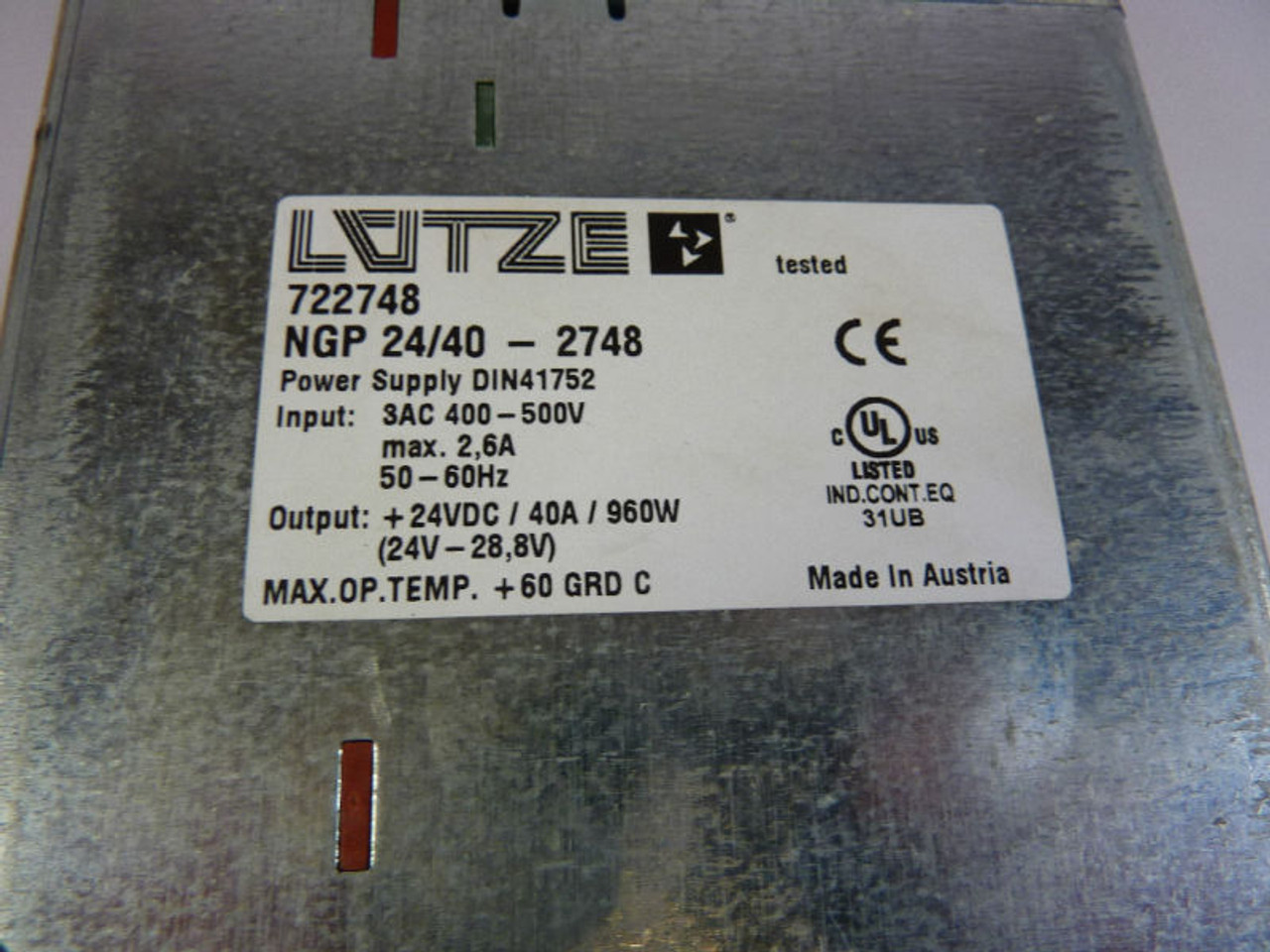 Lutze 722748 Power Supply NGP 24VDC USED