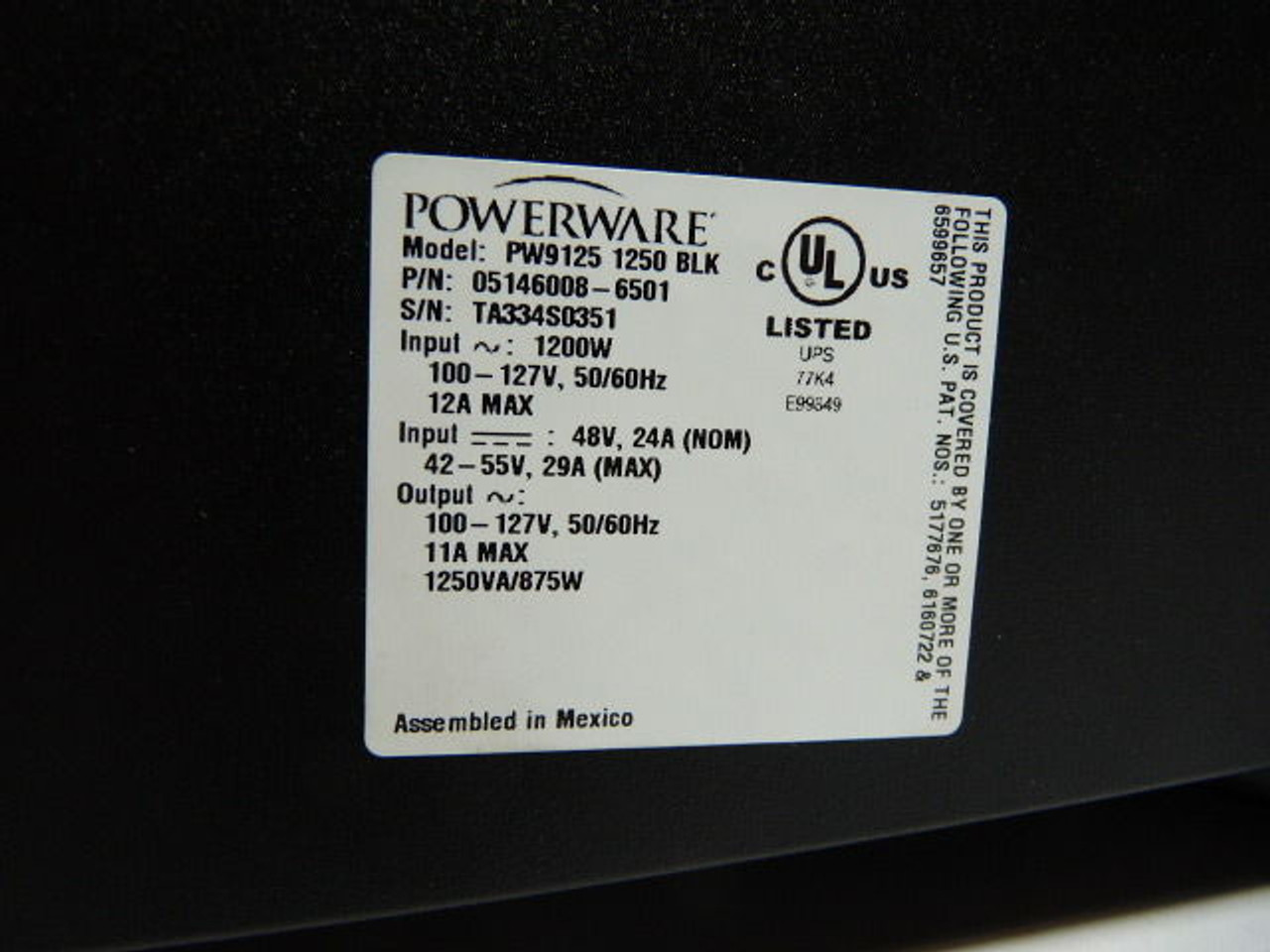 Eaton Powerware PW9125-1250BLK UPS 100-127VAC USED