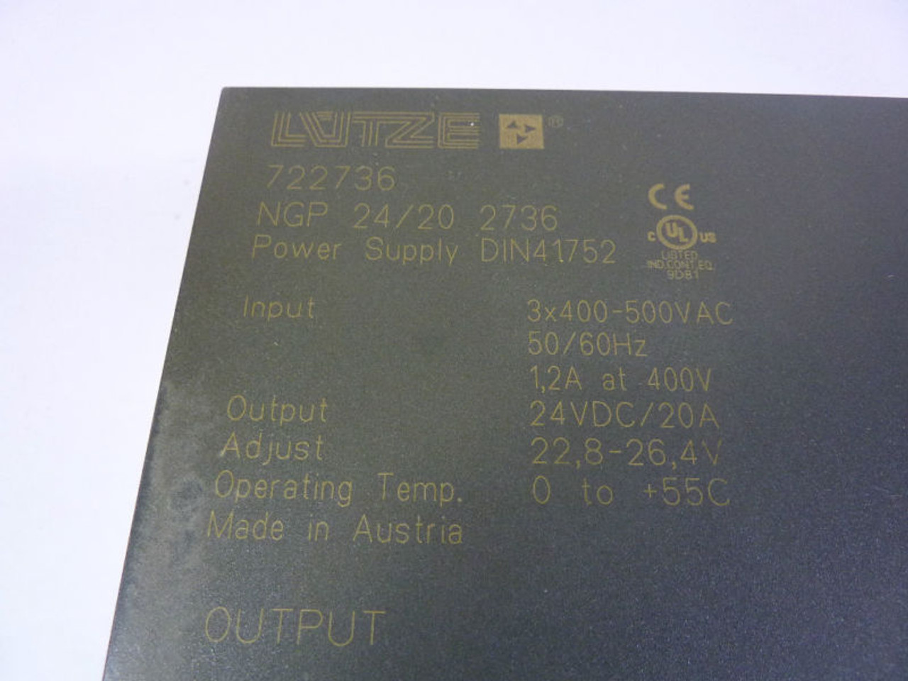 Lutze 722736 Power Supply 20 Amp 24VDC USED