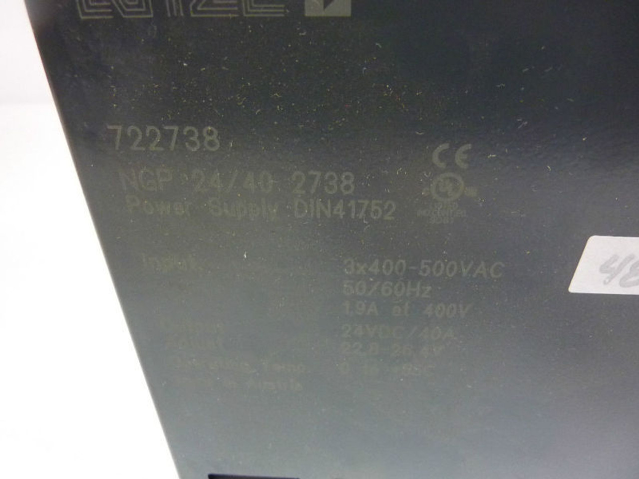 Lutze 722738 Power Supply 40 Amp 24VDC USED