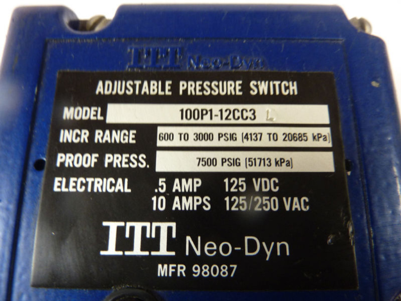 ITT Neo-Dyn 1001P1-12CC3 Pressure Switch 125VDC USED