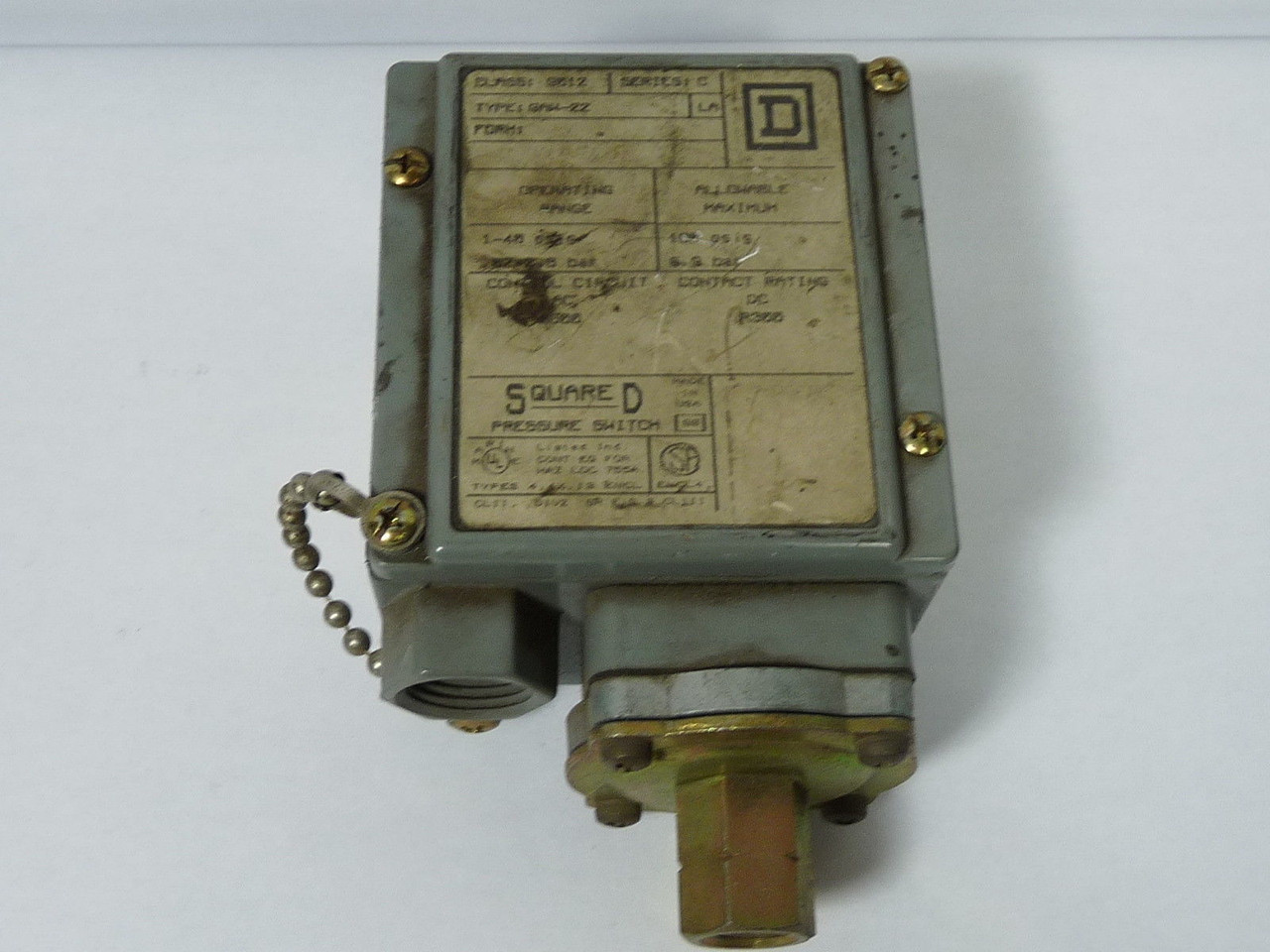 Square D 9012-GAW-22 Pressure Switch 10A 480V AC USED