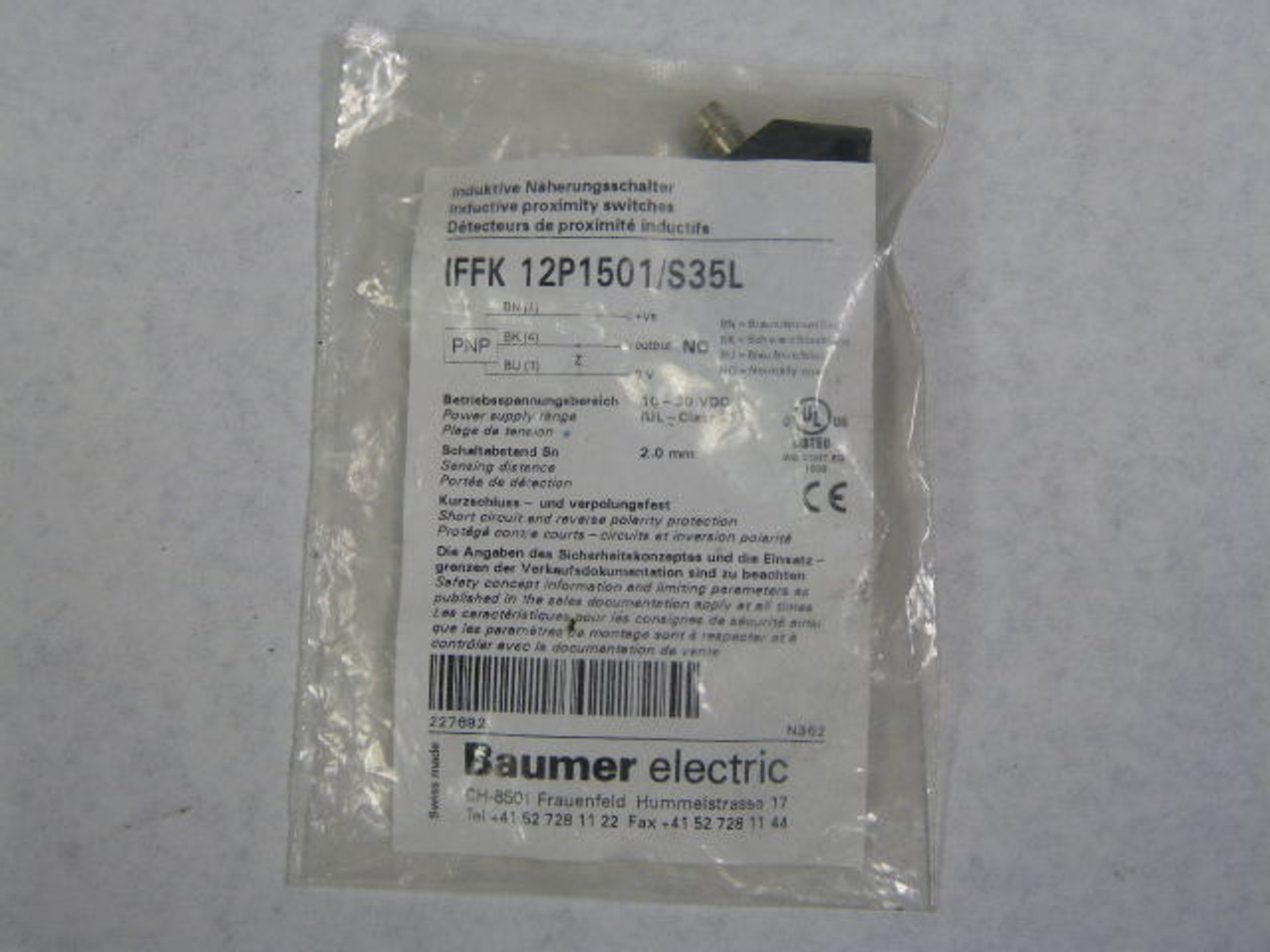 Baumer IFFK-12P1501/S35L IFFK12P1501/S35L Inductive Proximity Sensor ! NEW !