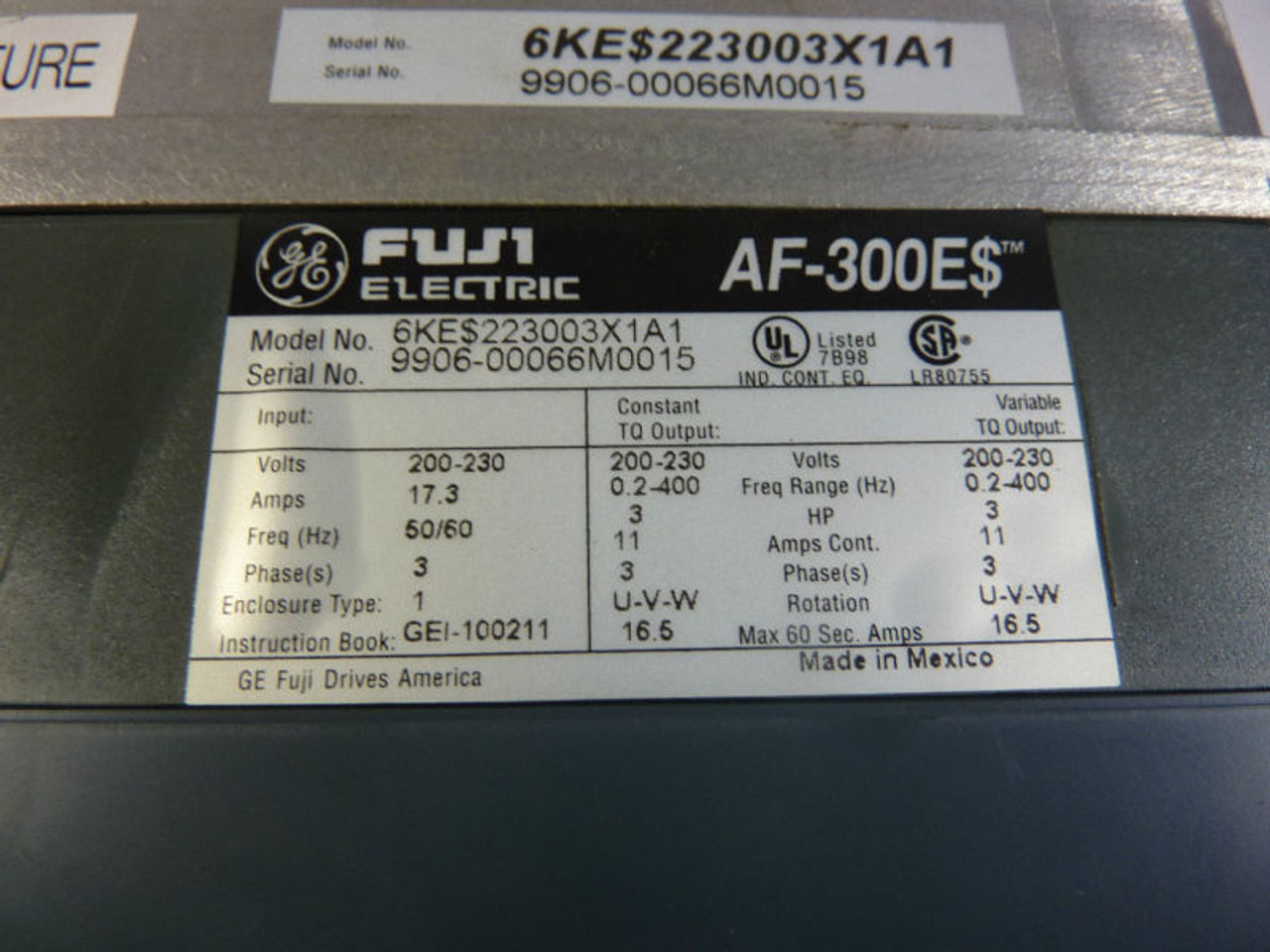 Fuji 6KE$223003X1A1 Drive AF-300E$ 3HP USED