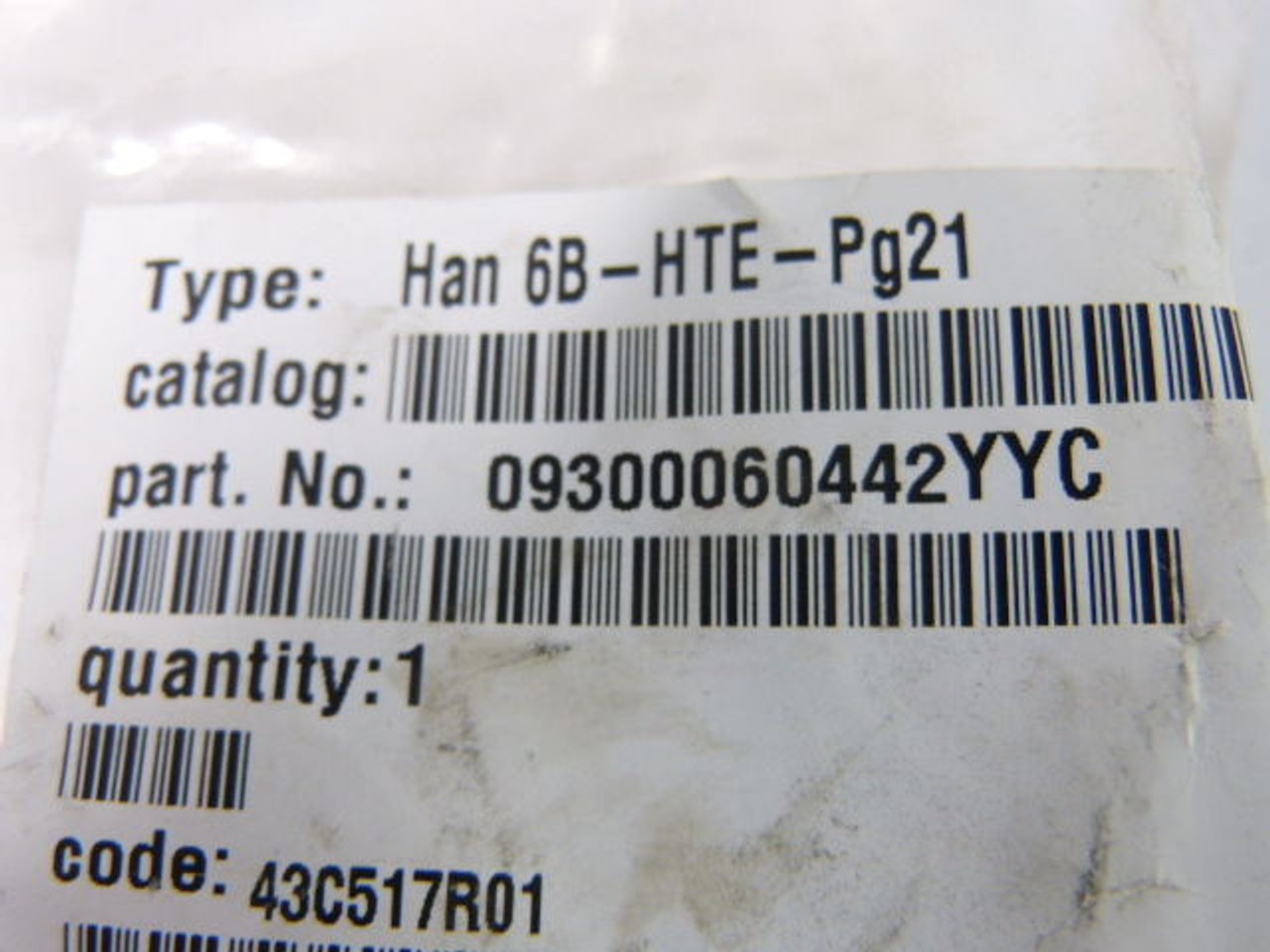 Harting Han6B-HTE-PG21 Heavy Duty Connector Housing ! NEW !