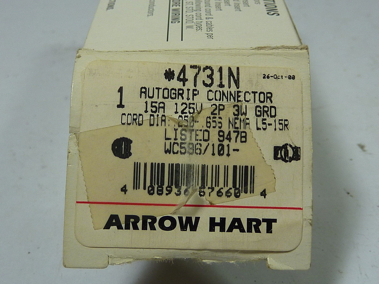 Arrowhart 4731N Auto-Grip Connector 15amp 125V 2P ! NEW !