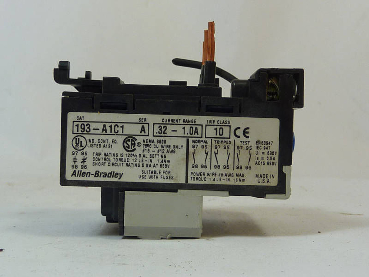 Allen-Bradley Overload Relay 0.32-1.0A Class10 193-A1C1 USED