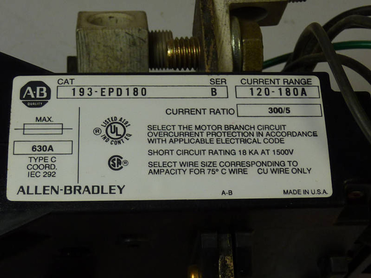 Allen-Bradley Overload Relay Bi-Metallic 193-EPD180 USED