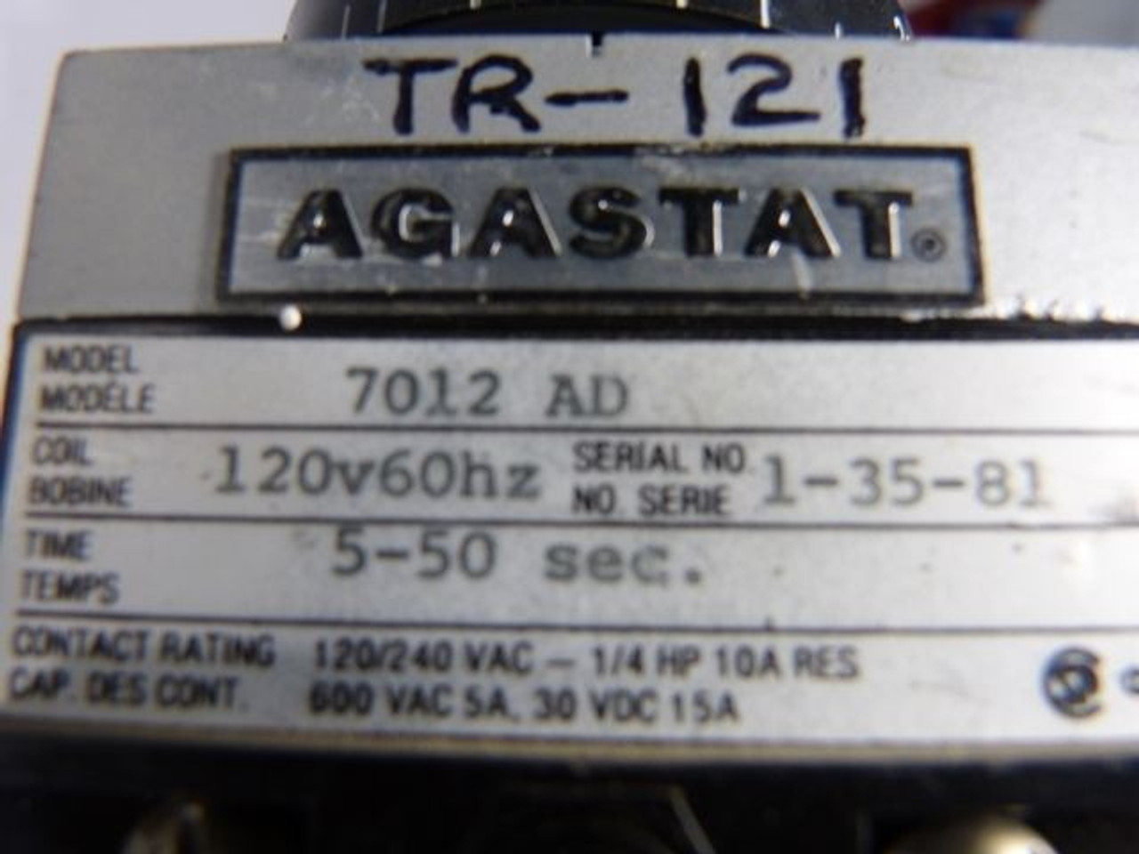 Agastat 7012AD 7012-AD Time Delay Relay 5s-50sec. 120VAC ! AS IS !