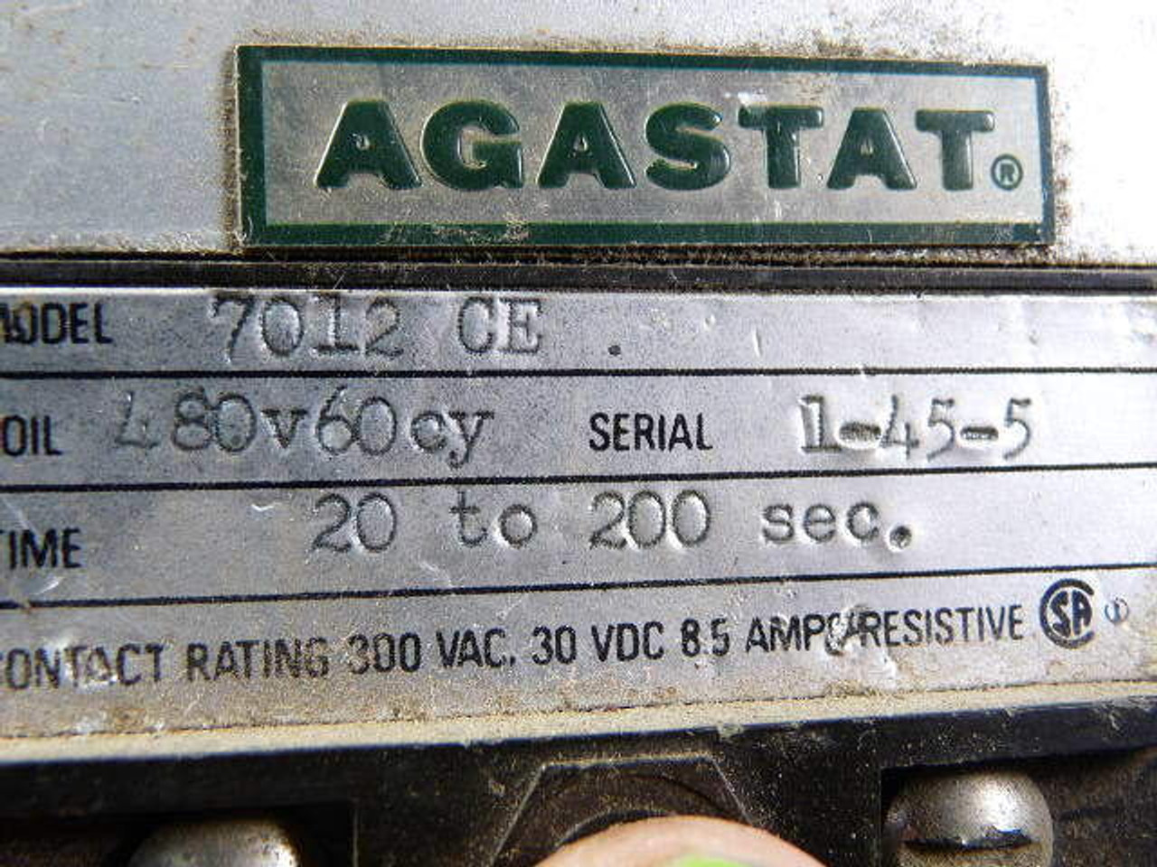Agastat 7012CE 7012-CE Time Delay Relay 10A 480V 20-200sec DPDT USED