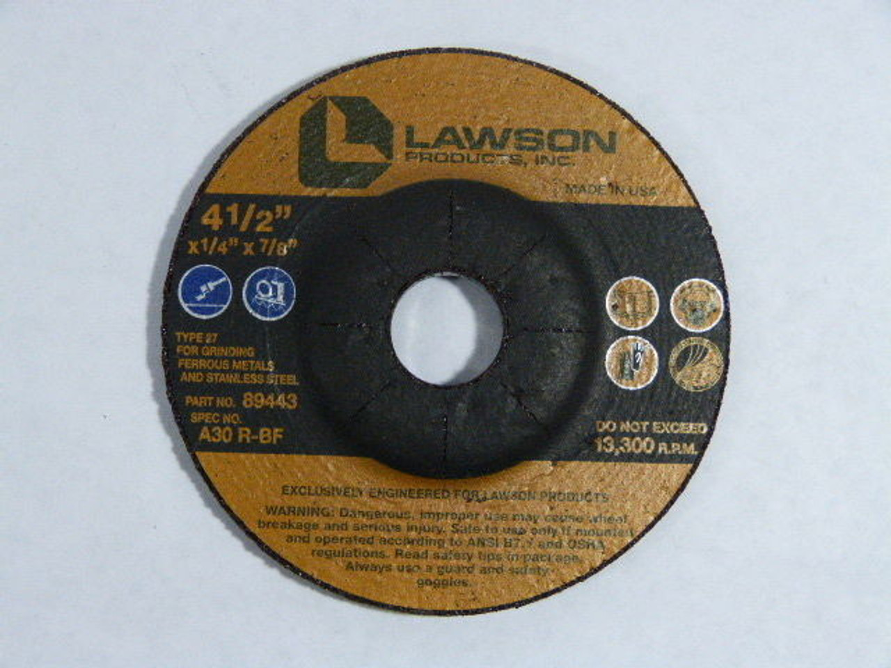 Lawson 89443 Type 27 Premium Grinding Wheel 4-1/2 x 1/4 x 7/8 ! NOP !