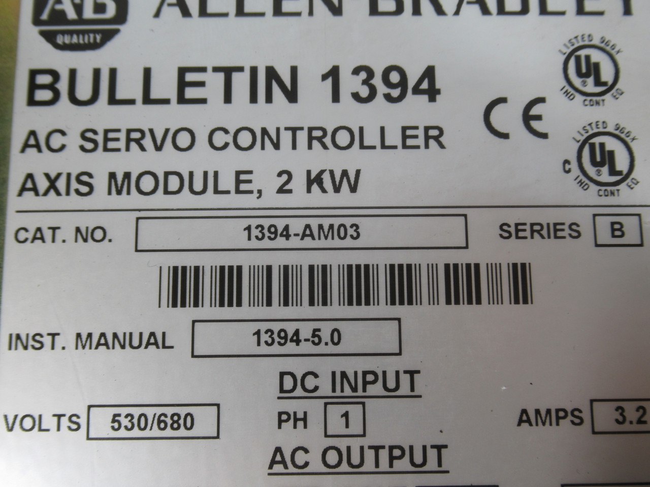 Allen-Bradley 1394-AM03 Axis Module SER B 2KW 3PH 310/390V 3A 0-240Hz USED