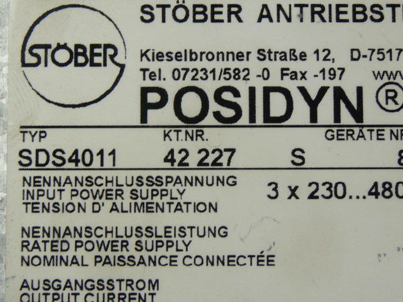 Stober SDS4011 Posidyn Frequency Servo Drive 1.0kW 230VAC USED