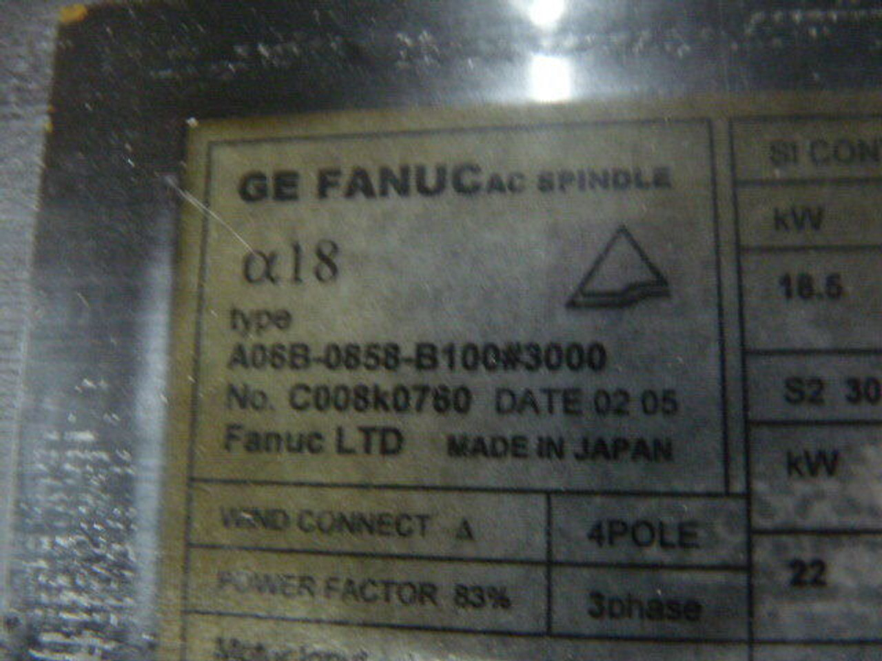 Fanuc A06B-0858-B100#3000 Servo Motor 3 Phase 159-215V 50/60HZ USED