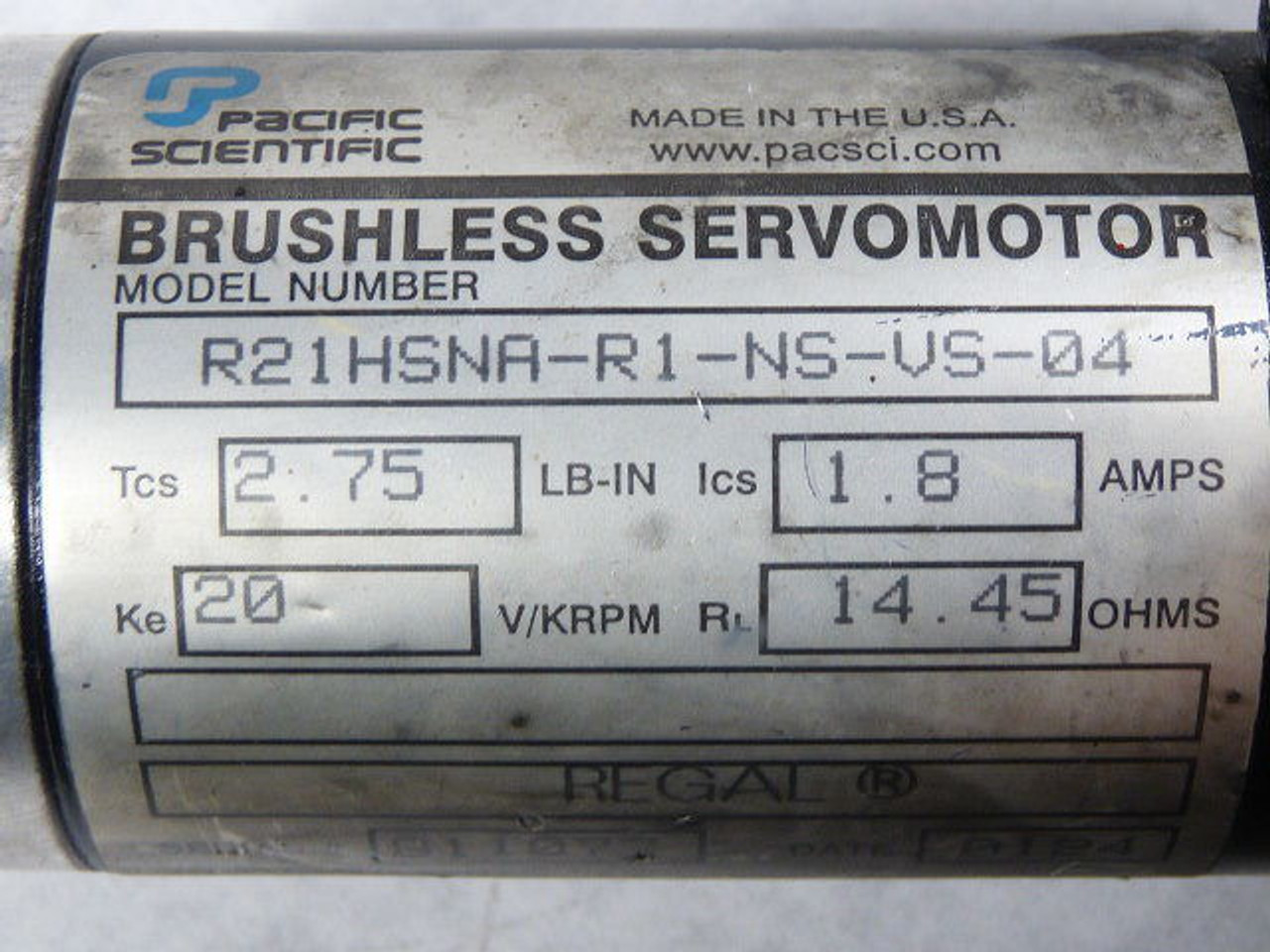 Pacific Scientific R21HSNA-R1-NS-VS-04 Brushless Servo Motor 20V/KRPM USED