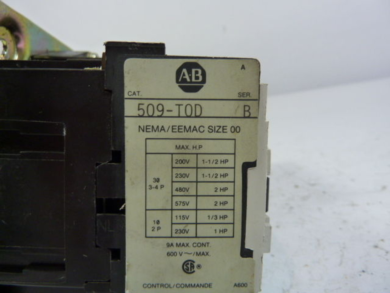 Allen-Bradley 509-TOD B Ser. Nema Full Voltage Non Reversing Starter USED