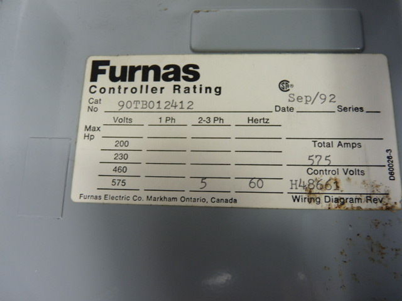 Furnas 90TB012412 Starter/Contactor Combination Unit 575V USED