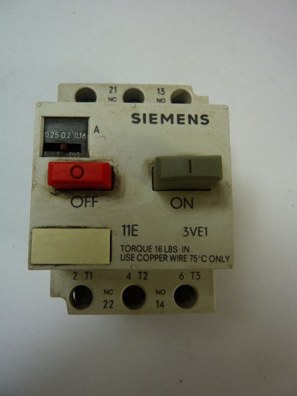 Siemens 3VE1015-2CU00 Motor Starter 3 Amp 600V USED