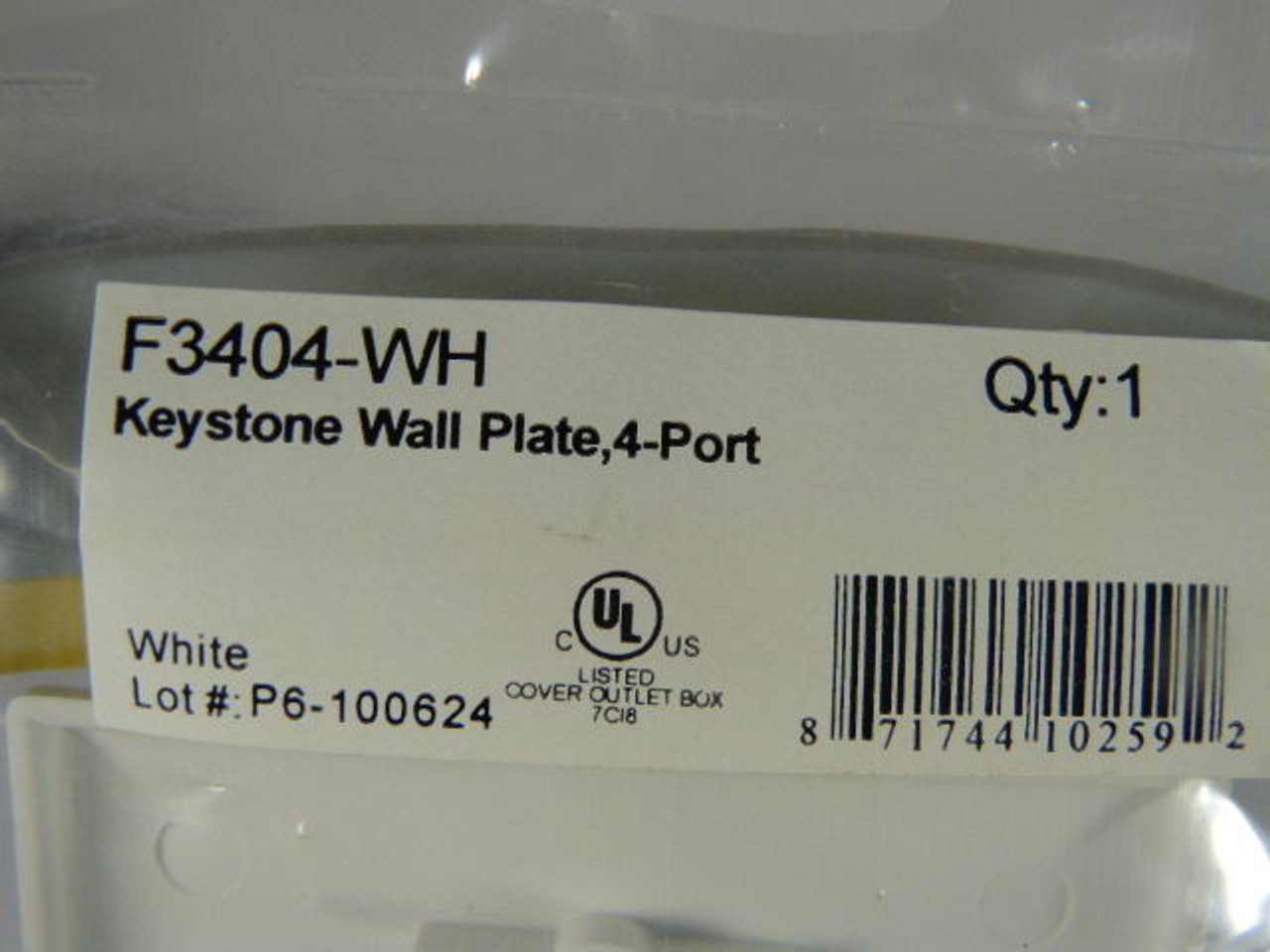 Greyfox F3404-WH 4-Port Keystone Wallplate - White ! NEW !