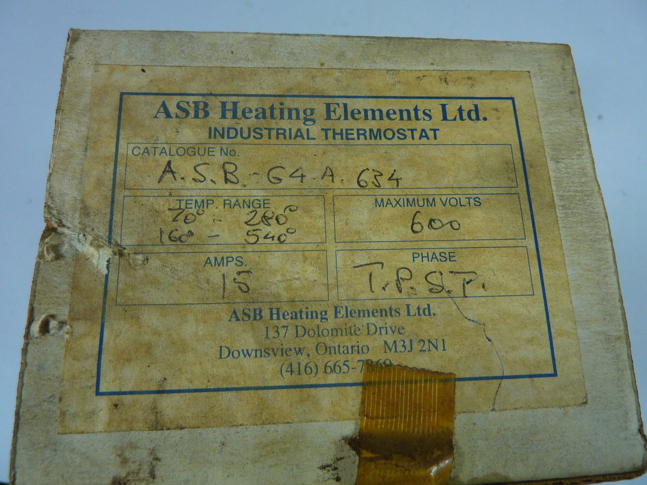 ASB Heating Element ASB-G4-A-634 Industrial Thermostat 15A 600V ! NEW !