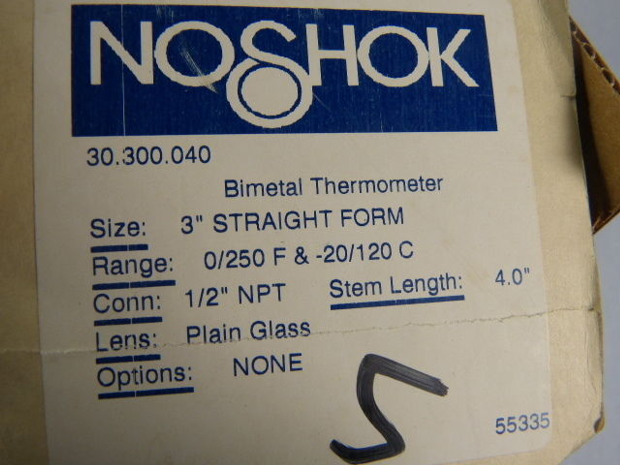 NoShok 30.300.040 Bimetal Thermometer 4" Stem 1/2" NPT 0/250 F -20/120 C ! NEW !