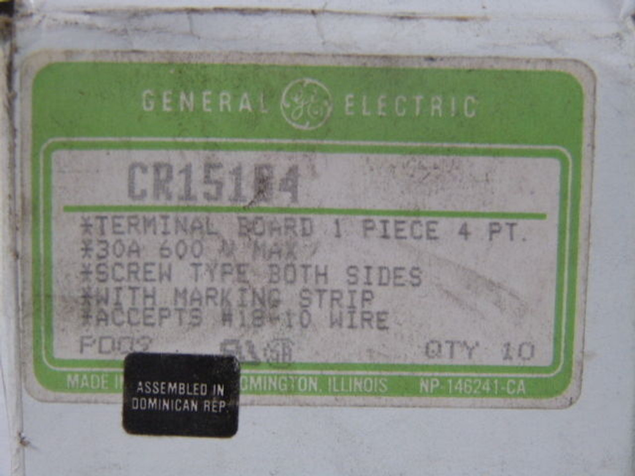 General Electric CR151B4 Terminal Board 4-Point 30amp 600V USED