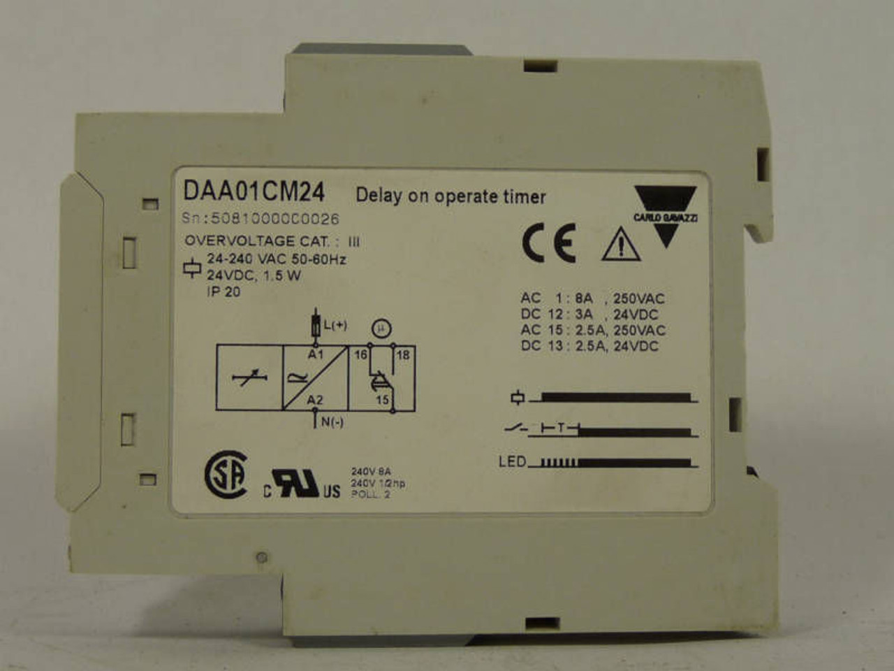 Carlo Gavazzi SPDT Delay On Operate Timer DAA01CM24 USED