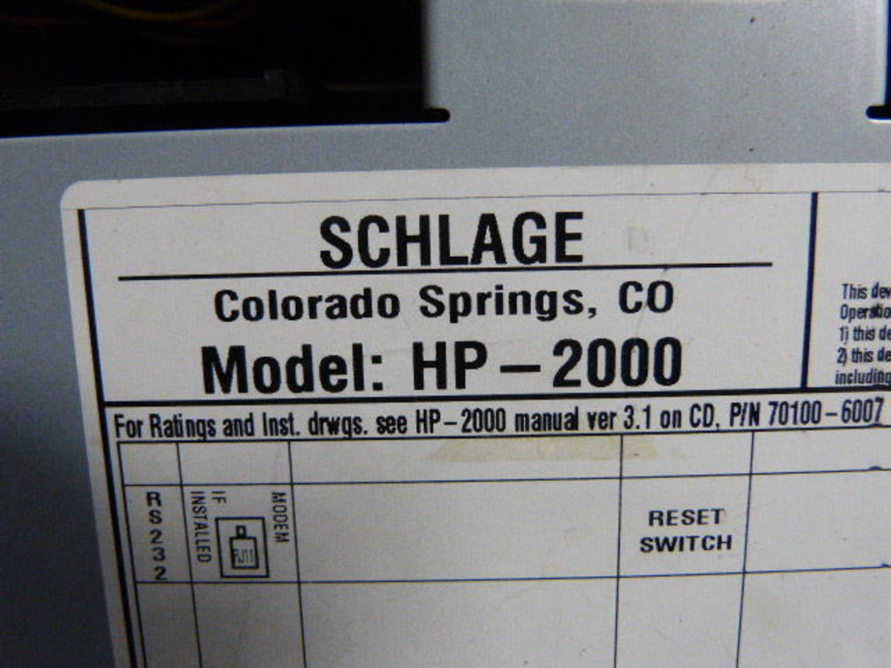 Schlage Biometric HP-2000 Hand Punch Biometric Time Clock 12-24V AC/DC USED