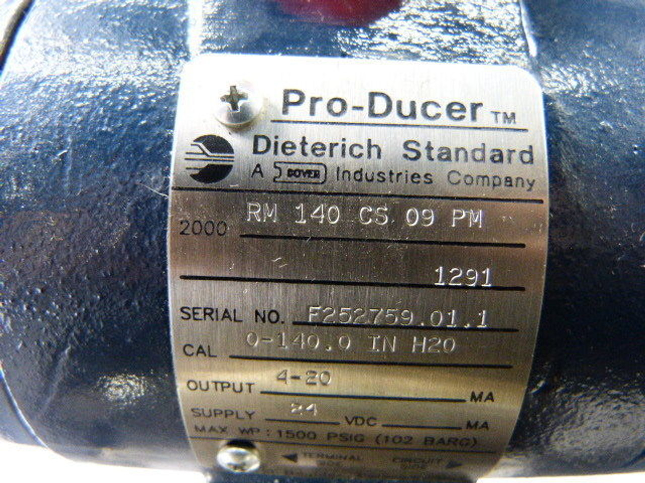 Dieterich 2000-RM-140-CS-09-PM Pro-Ducer Flow Transducer 24VDC 0-140.0 Cal USED