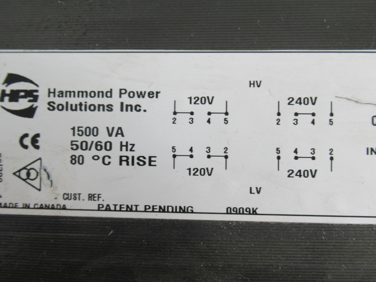 Hammond PH1500PP Transformer Single Phase 1500VA Pri/Sec. 120/240V 50/60Hz USED