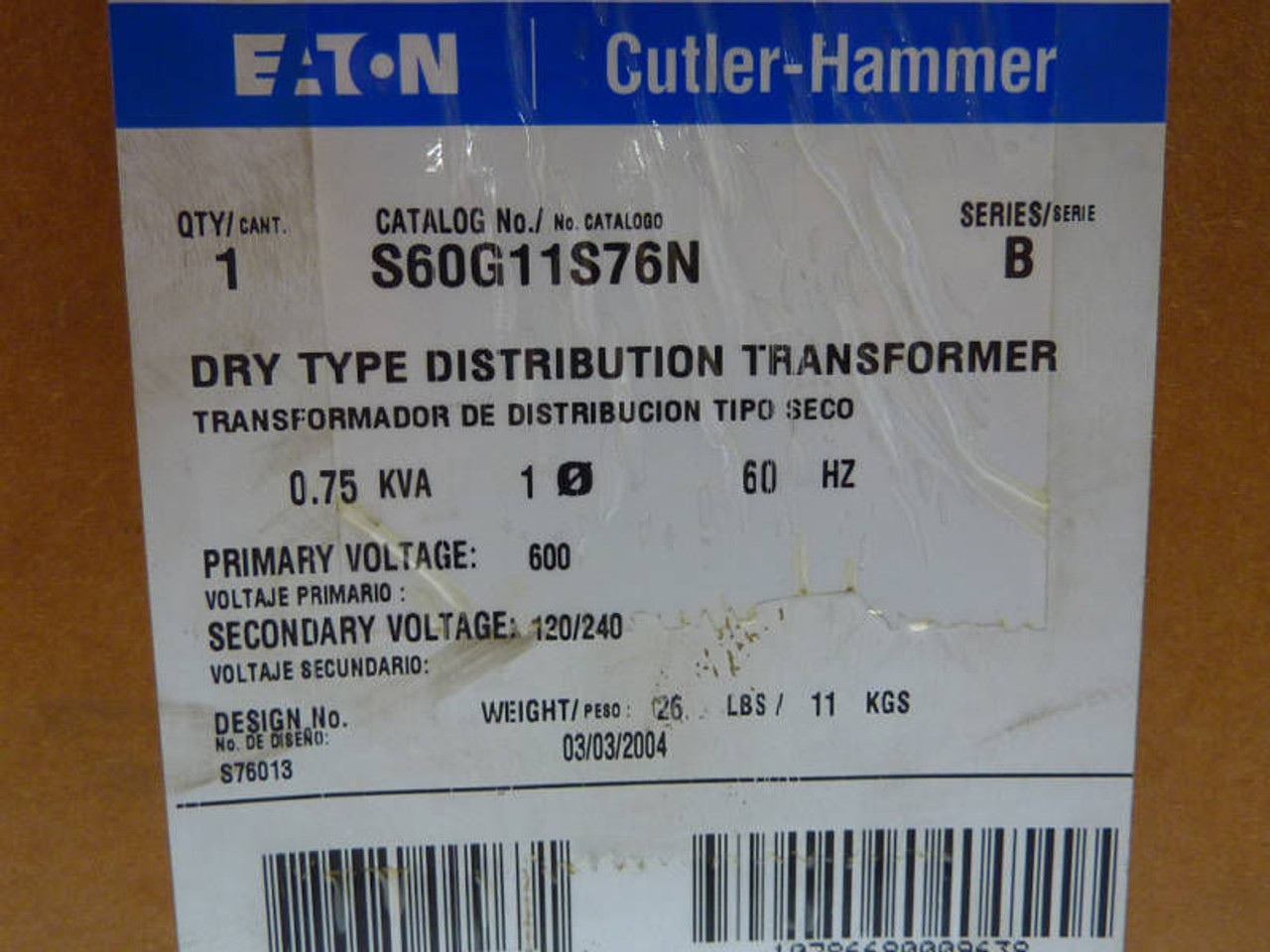 Cutler Hammer Dry Distribution Transformer S60G11576N !