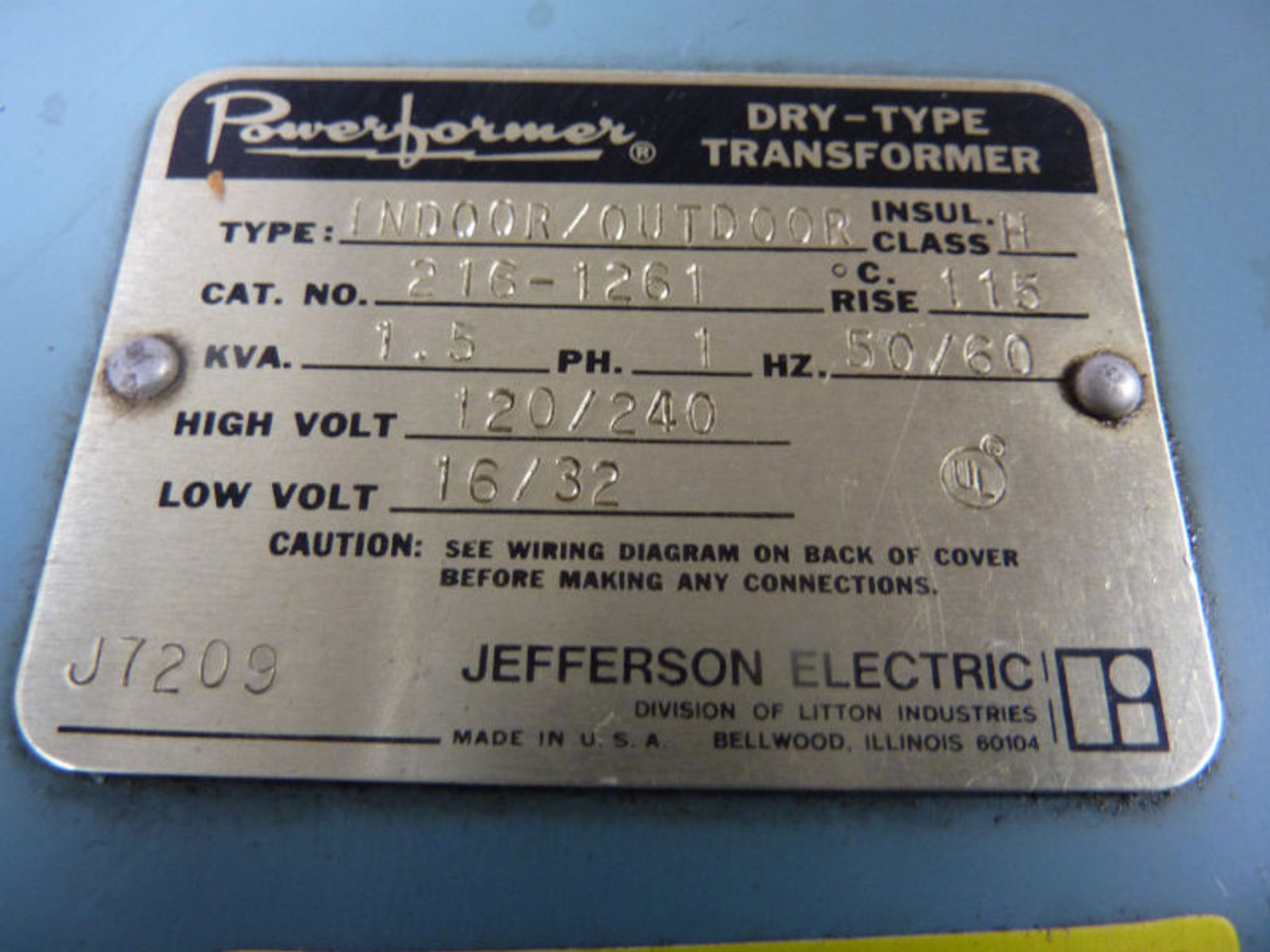 Jefferson Powerformer 216-1261 Transformer 240V USED