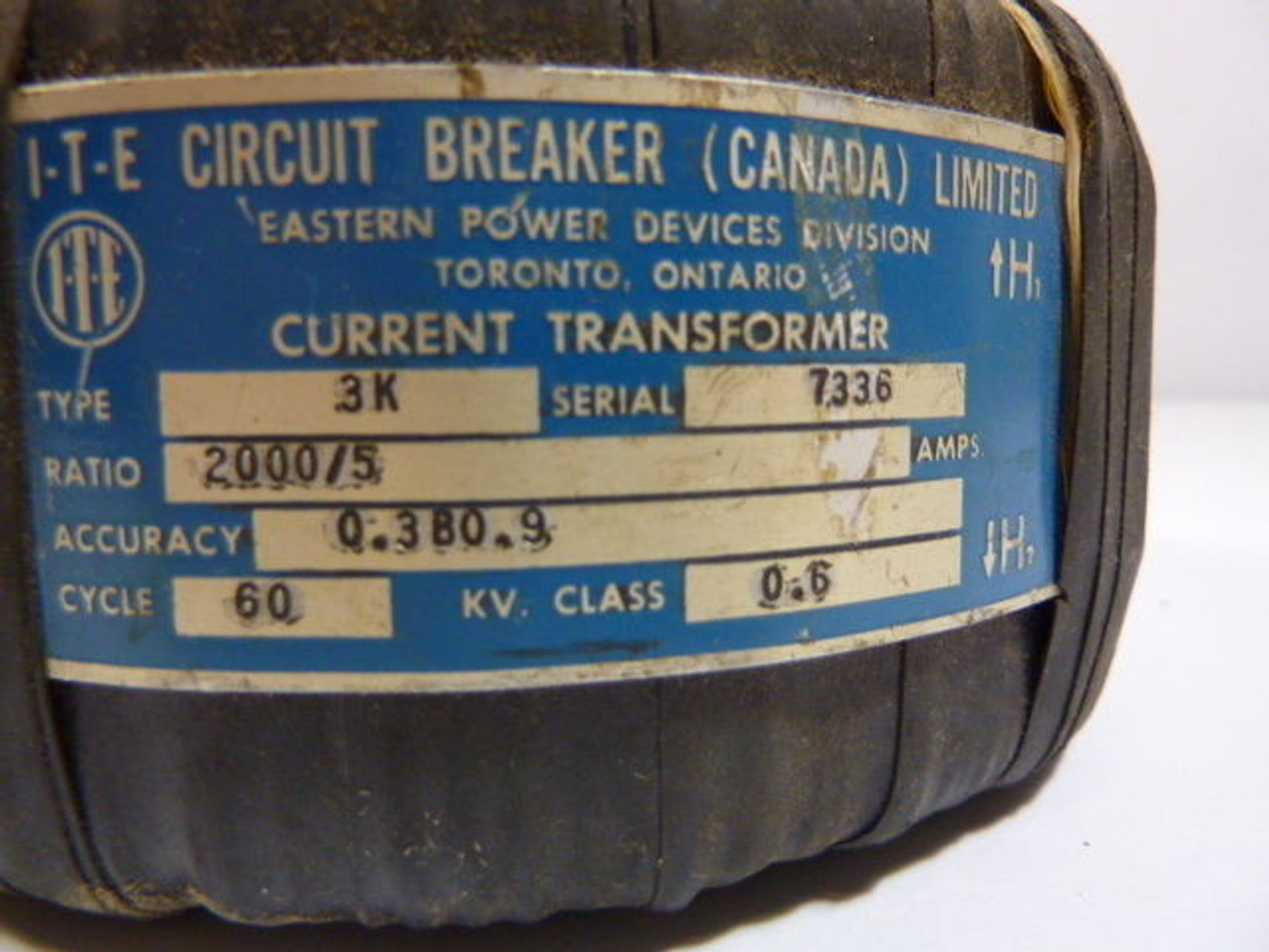 ITE Type 3K Current Transformer 2000/5 60CY 0.6KVA USED