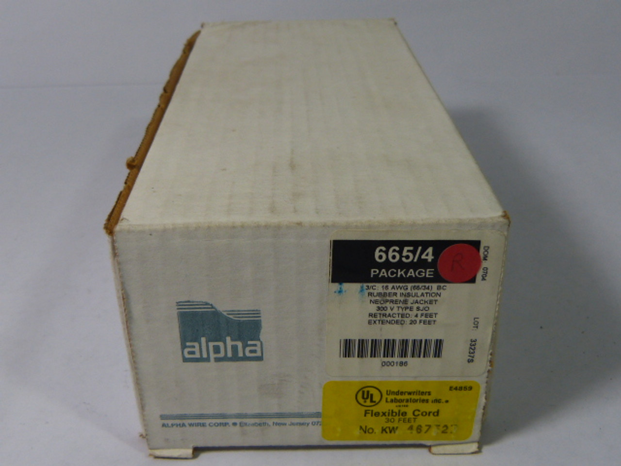 Alpha 655/4 3/C 16AWG Type SJO Flexible Cord 300V NEW