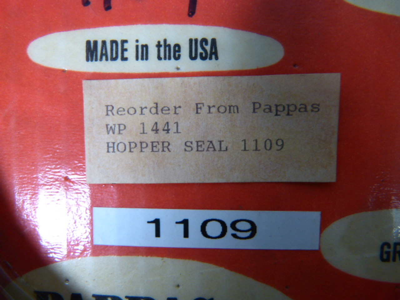 Pappas 1109 Hopper Seal Gasket ! NEW !