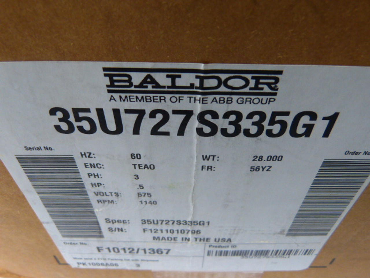 Baldor .5HP 1140RPM 575V 56YZ TEAO 3Ph 60Hz ! NEW !