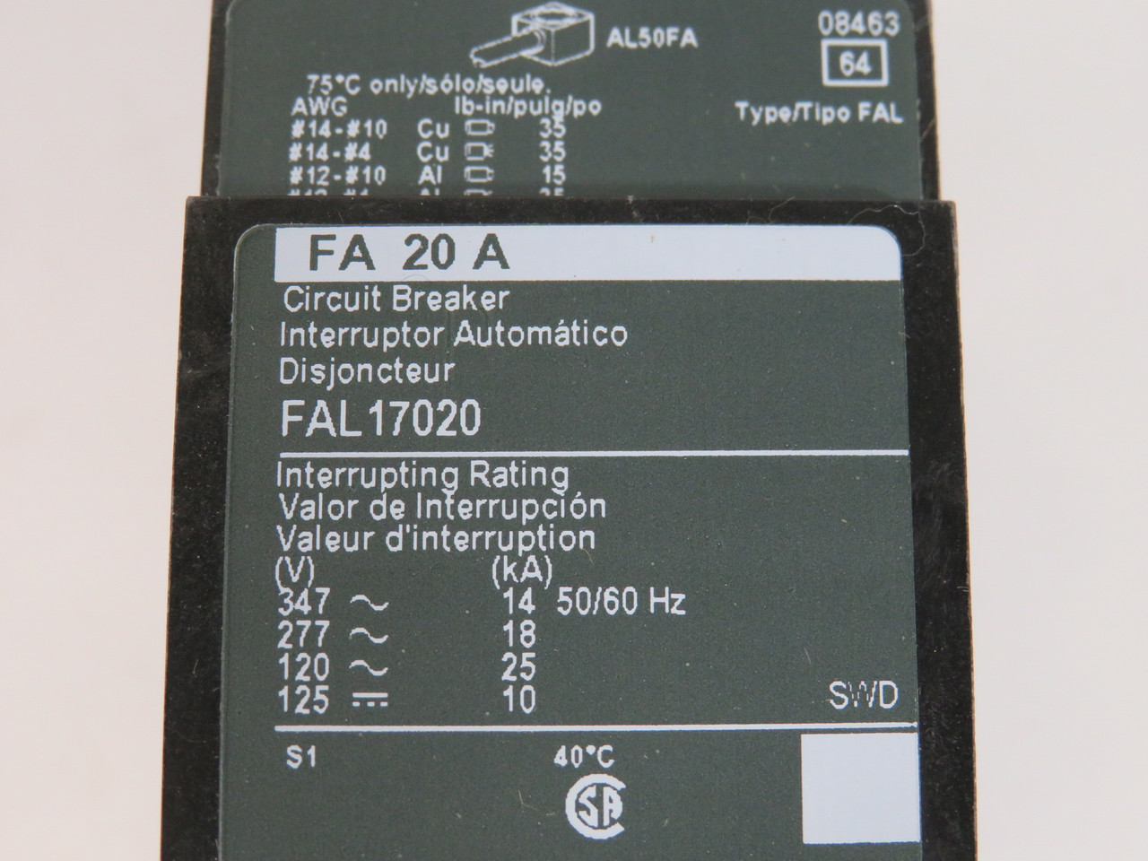 SQUARE D FAL17020 Circuit Breaker 20A 1P ! NEW !