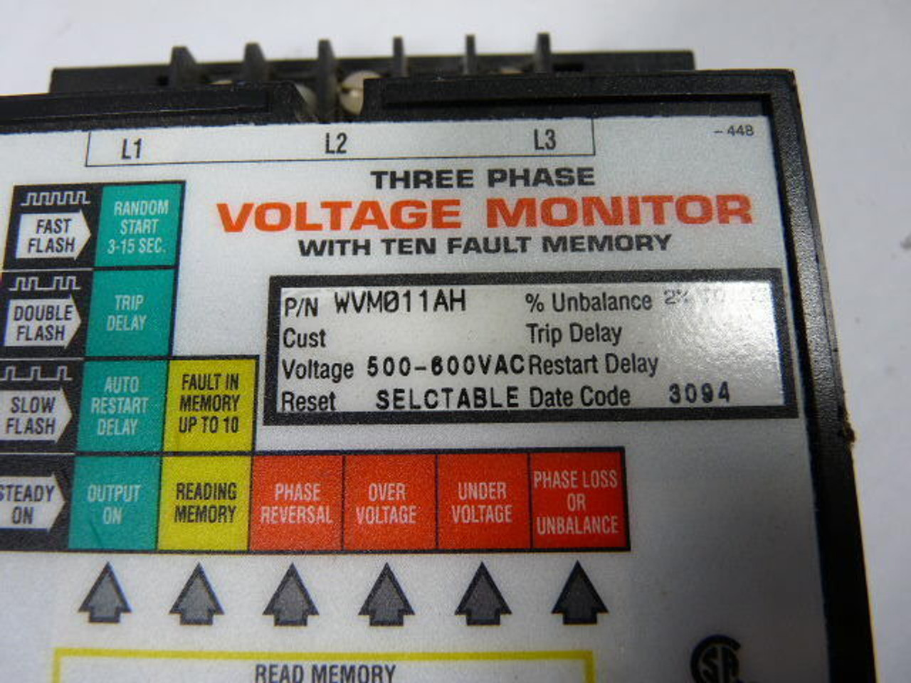 SSAC WVM011AH 3-Phase Voltage Monitor 500-600V USED