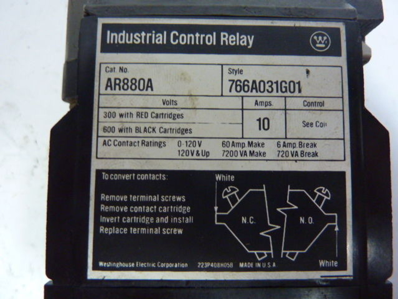 Westinghouse Electric AR880A/766A031G01 Relay 8 Pole w/ Contact Adder USED