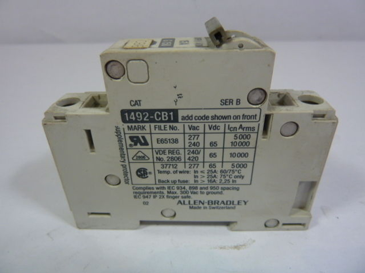 Allen-Bradley 1492-CB1G150 Series B 15Amp 1-Pole Circuit Breaker USED