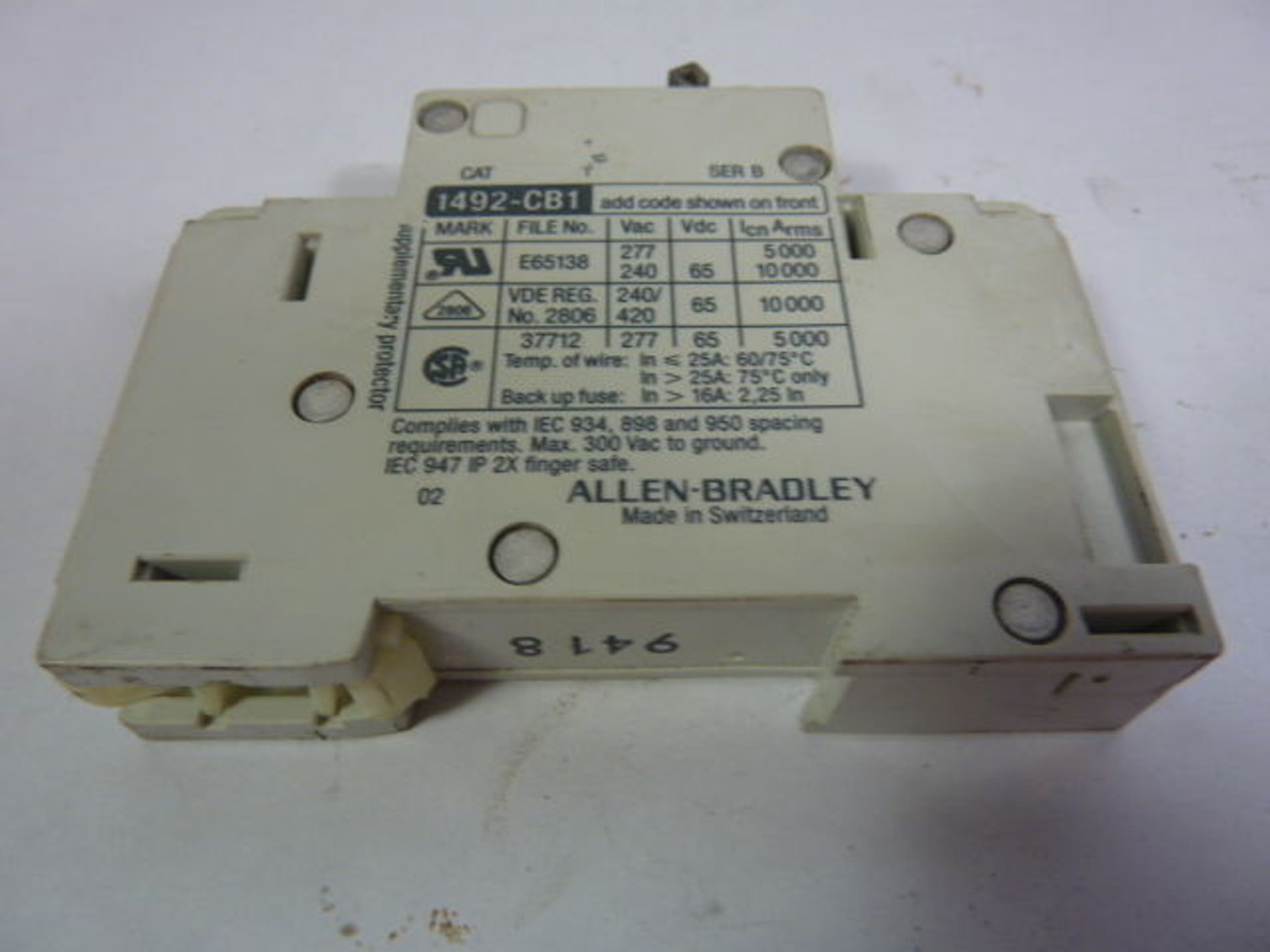 Allen-Bradley 1492-CB1G150 Series B 15Amp 1-Pole Circuit Breaker USED