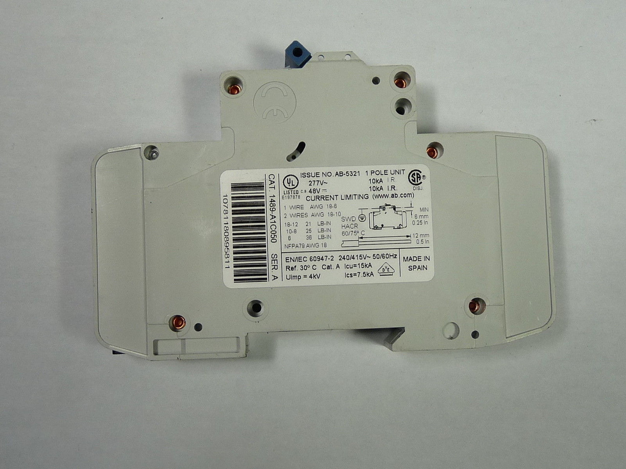 Allen-Bradley 1489-A1C050 Miniature Circuit Breaker 5A 277V 1 Pole USED