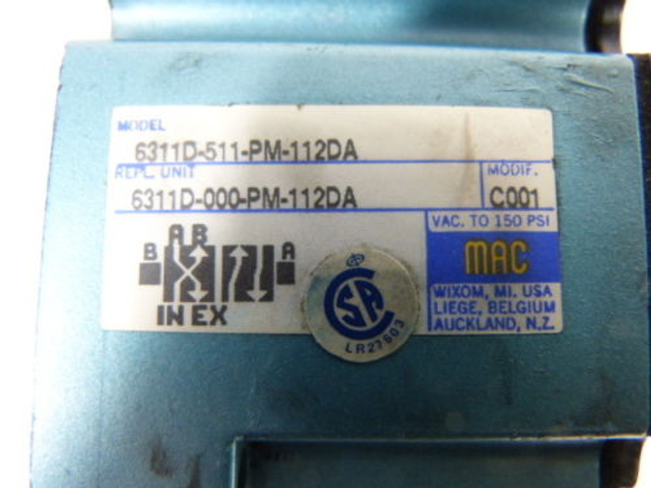Mac Impression Cylinder / Solenoid Valve 6311D-000-PM-112DA/PME-112DABE USED