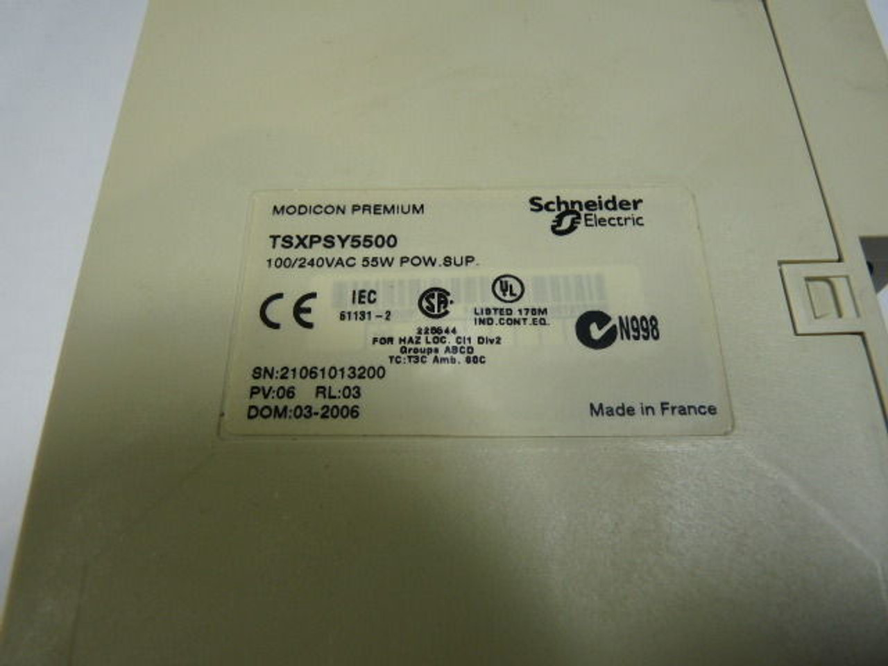 Schneider TSXPSY5500 Power Supply Module 100/240V PV-06 RL-03 USED