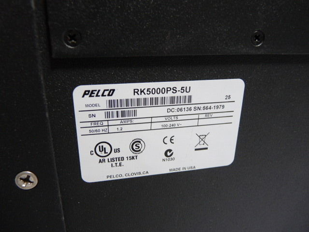 Pelco RK5000PS-5U Chassis Rack 10" 12 Slot NO POWER SUPPLY INCLUDED USED