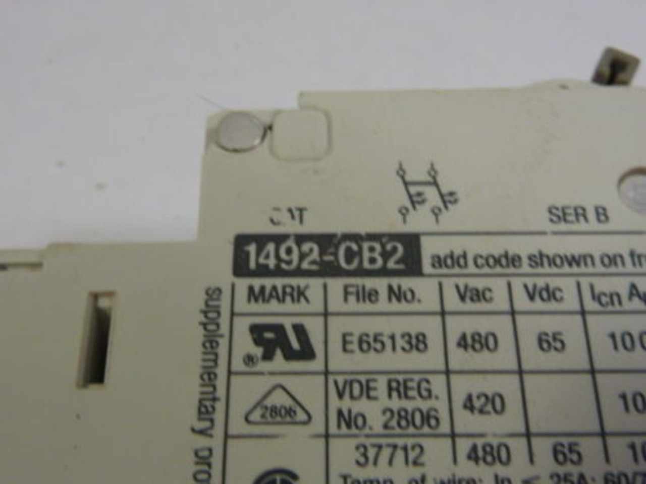 Allen-Bradley 1492-CB2-G150 Circuit Breaker 2-Pole 15A USED